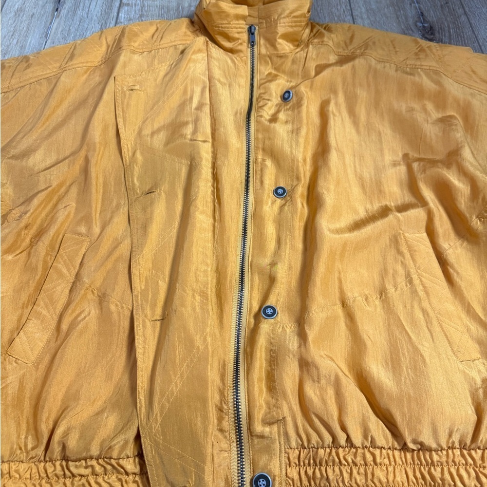 Vintage 80s 90s Otello Pelle Women's Windbreaker Size XL Gold 100% Silk - Picture 8 of 11